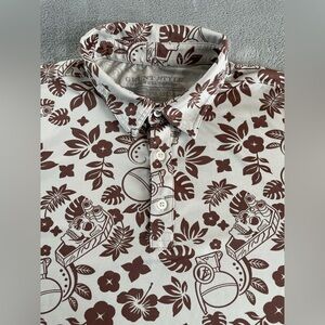 Grunt Style Polo Shirt Mens M Hawaiian Tropical All Over Print Military Skull